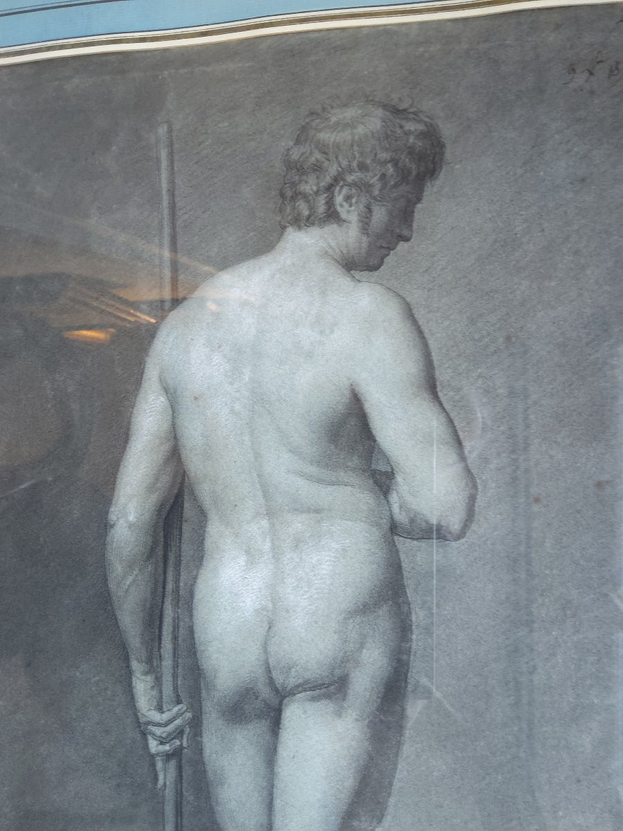 Academic Drawing "male Nude" Signed Bazin, First Half Of The 19th Century -photo-3